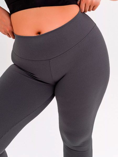 Лосини в рубчик PLUS SIZE на флісі жіночі трикотажні сірого кольору Н 0157 сірий фото