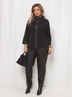 Брюки утеплені Plus Size жіночі класичні з екошкіри на флісі Н 0267-Б чорн фото