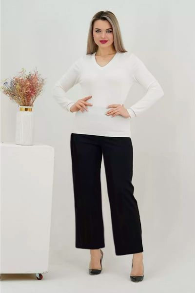 Класичні кашемірові брюки plus size з лампасами стразами Н 0259-Б чорн фото